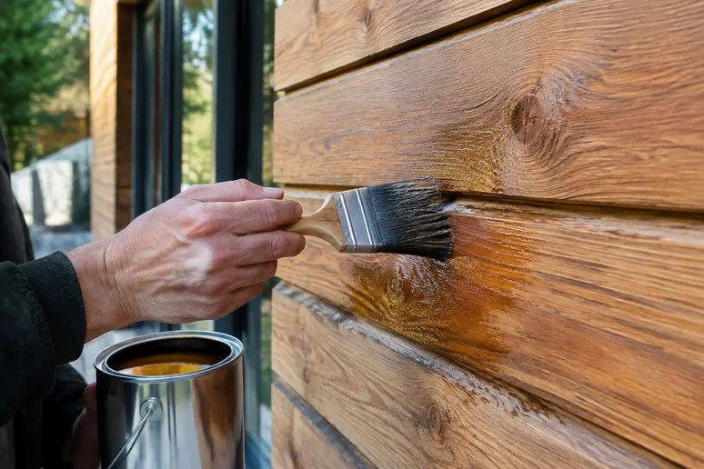 Application d'un saturateur d'entretien sur le bardage bois d'une extension de maison